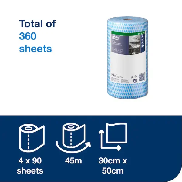 Tork Blue Heavy-Duty Colour Coded Cleaning Cloth P/4 - 297402 - Image 2